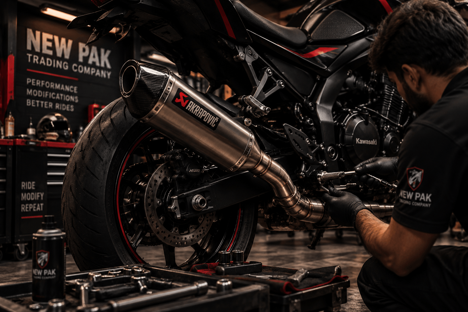 Custom exhaust modification fitted at the New Pak Trading Company workshop
